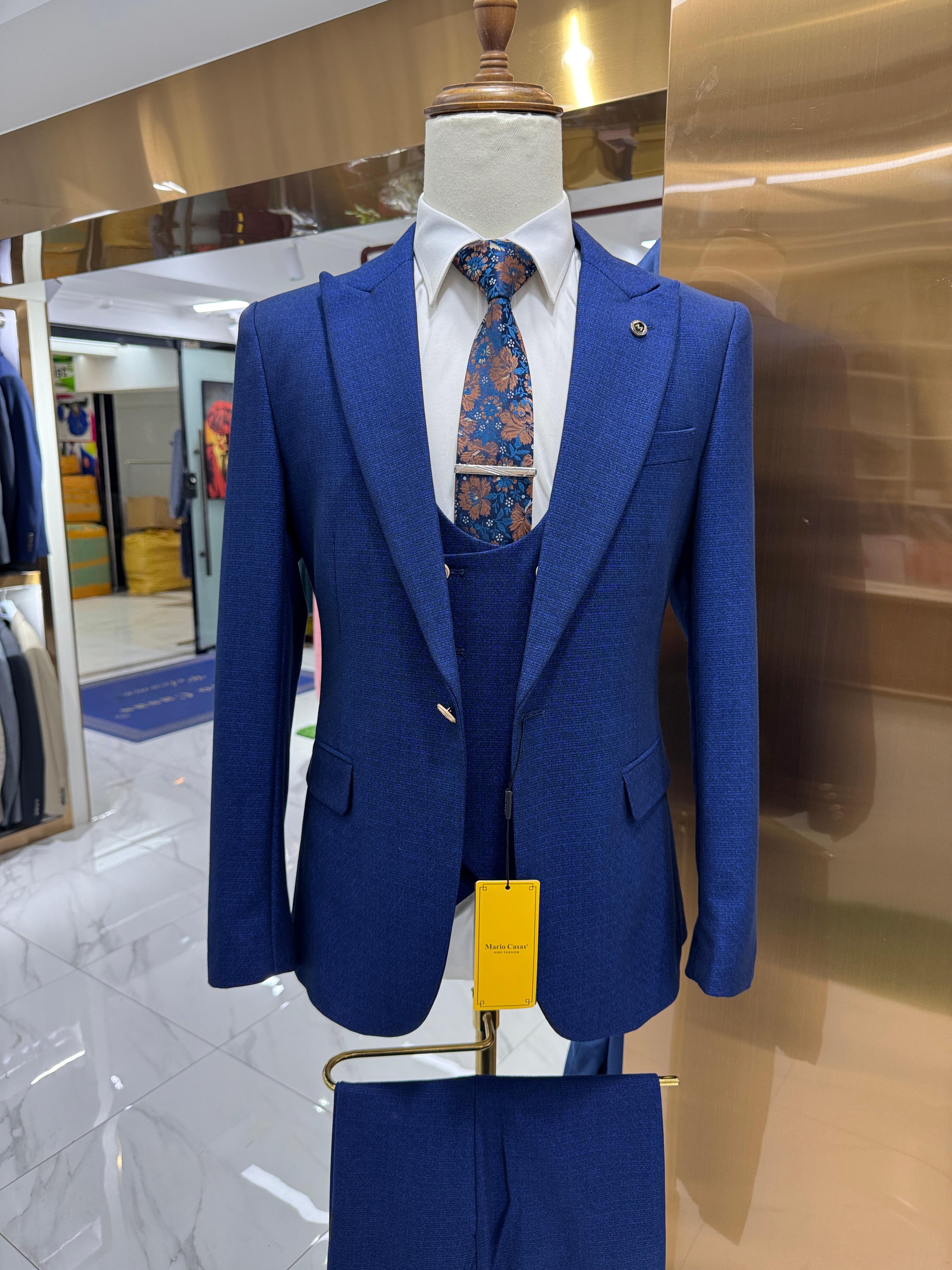 Navy Blue Men Suit 3 Pieces Slim Business Casual for Wedding Groom ...